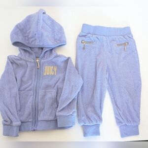 Juicy Couture Blue & Gold Terry cloth zip-up hoodie and pant set size 18 month